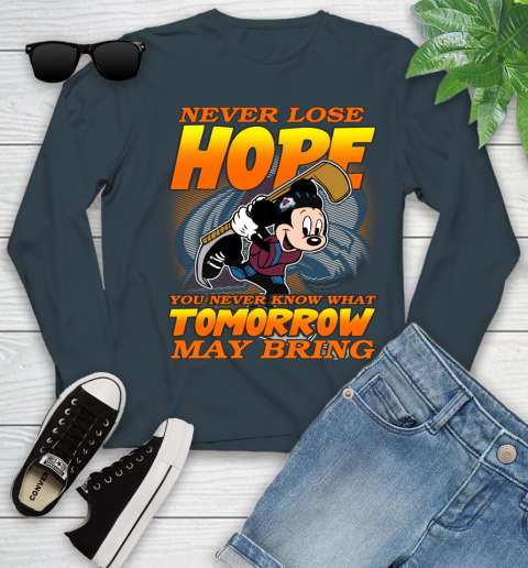 Colorado Avalanche NHL Hockey ootball Mickey Disney Never Lose Hope Youth Long Sleeve 9