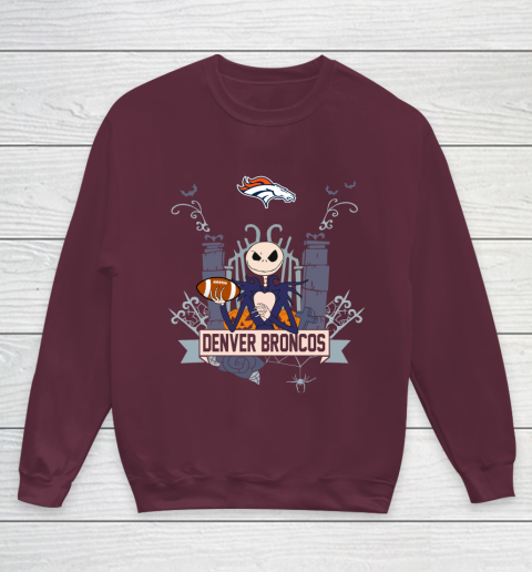 NFL Denver Broncos Football Jack Skellington Halloween Youth Sweatshirt 4