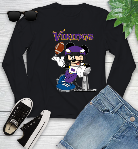 NFL Minnesota Vikings Mickey Mouse Disney Super Bowl Football T Shirt Youth Long Sleeve 2