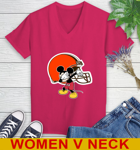 Cleveland Browns NFL Football Dabbing Mickey Disney Sports Women's V-Neck T-Shirt 10