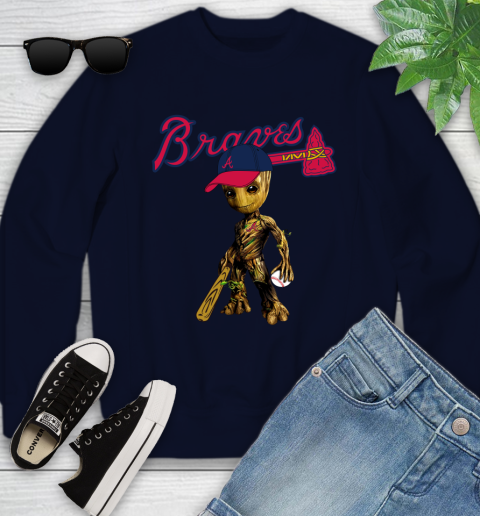 MLB Atlanta Braves Groot Guardians Of The Galaxy Baseball Youth Sweatshirt 3