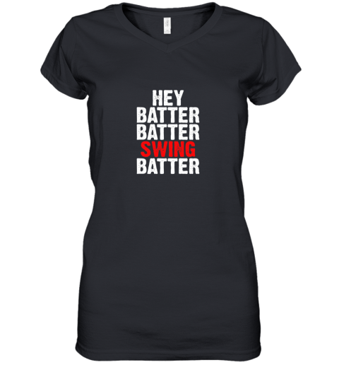 Hey Batter Batter Swing Batter Funny Baseball Women's V-Neck T-Shirt