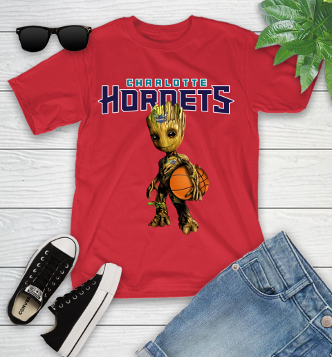 Charlotte Hornets NBA Basketball Groot Marvel Guardians Of The Galaxy Youth T-Shirt 10