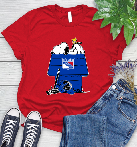 New York Rangers NHL Hockey Snoopy Woodstock The Peanuts Movie Women's T-Shirt 9