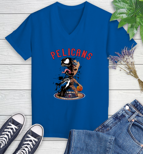 NBA New Orleans Pelicans Basketball Venom Groot Guardians Of The Galaxy Women's V-Neck T-Shirt 10