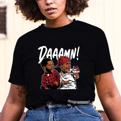 Air Jordan 1 Black Toe Matching Sneaker Shirt Daaamn Meme Red Black And White Sneaker Cardinal Tshirt