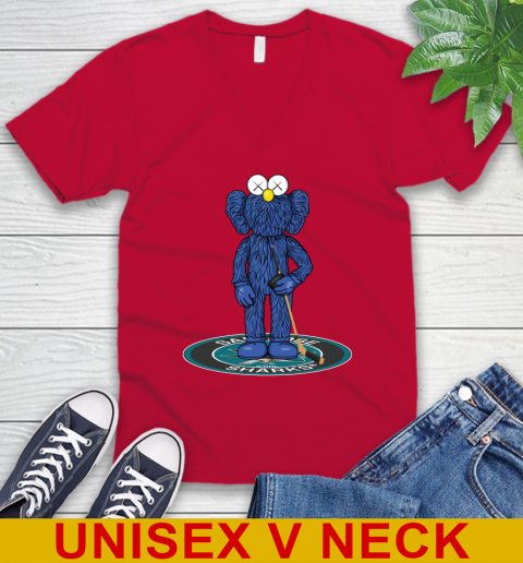 NHL Hockey San Jose Sharks Kaws Bff Blue Figure Shirt V-Neck T-Shirt 7