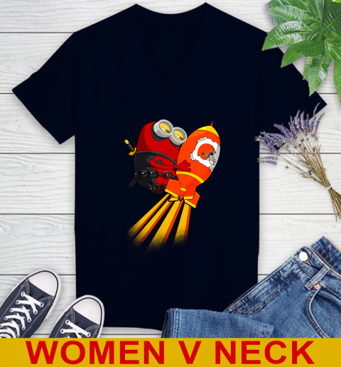 NFL Football Cleveland Browns Deadpool Minion Marvel Shirt Women's V-Neck T-Shirt 2