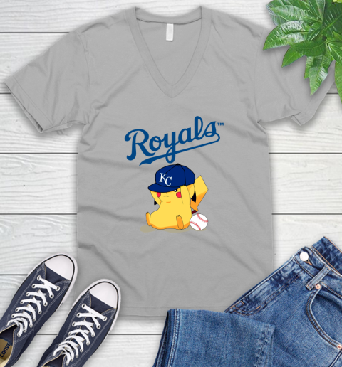 MLB Pikachu Baseball Sports Kansas City Royals V-Neck T-Shirt 4