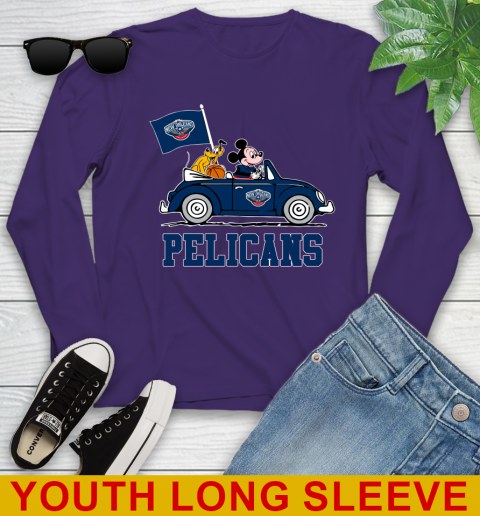 NBA Basketball New Orleans Pelicans Pluto Mickey Driving Disney Shirt Youth Long Sleeve 5