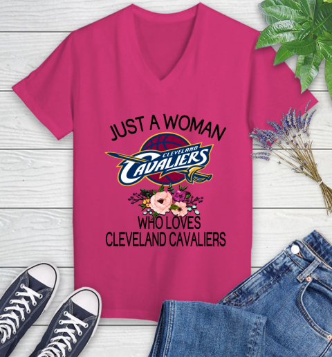 NBA Just A Woman Who Loves Cleveland Cavaliers Basketball Sports Women's V-Neck T-Shirt 5