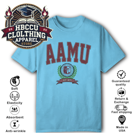 Alabama A&M Bulldog HBCU T-Shirt zmxo alabama aamp m bulldog hbcu classic t shirt 2 front sky HBCU Clothing Apparel