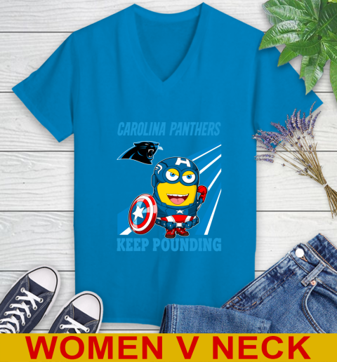 NFL Football Carolina Panthers Captain America Marvel Avengers Minion Shirt Women's V-Neck T-Shirt 7