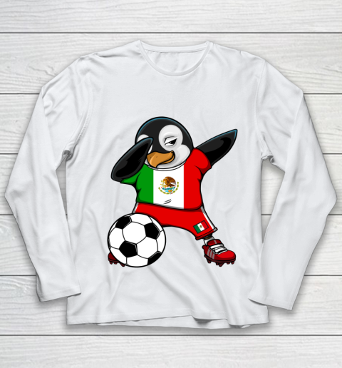 Dabbing Penguin Mexico Soccer Fans Jersey Football Lovers Youth Long Sleeve