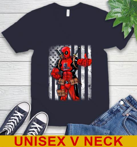 MLB Baseball Kansas City Royals Deadpool American Flag Shirt V-Neck T-Shirt 2