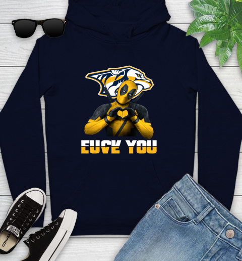 NHL Nashville Predators Deadpool Love You Fuck You Hockey Sports Youth Hoodie 3