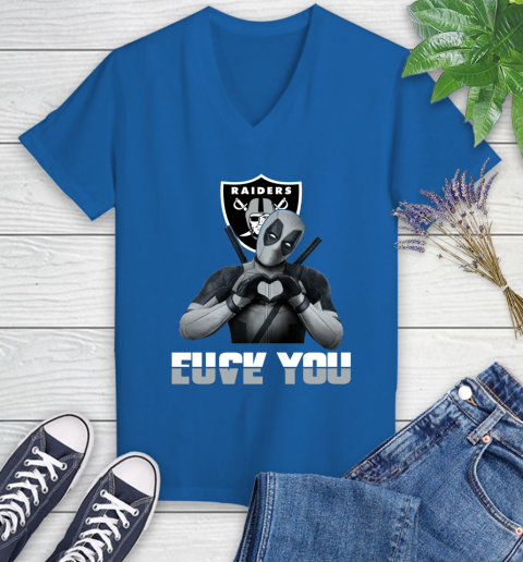 NHL Oakland Raiders Deadpool Love You Fuck You Football Sports Women's V-Neck T-Shirt 10