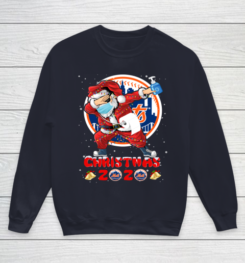 New York Mets Funny Santa Claus Dabbing Christmas 2020 MLB Youth Sweatshirt 2