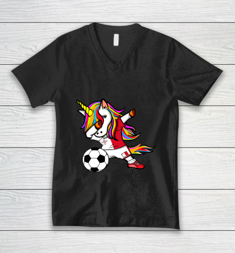 Funny Dabbing Unicorn Malta Football Maltese Flag Soccer V-Neck T-Shirt