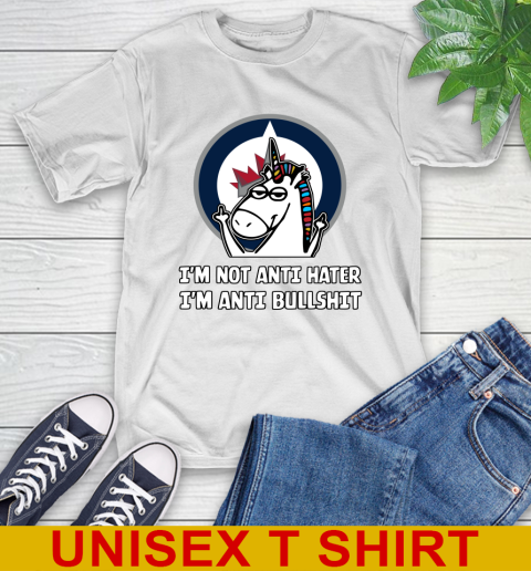 Winnipeg Jets NHL Hockey Unicorn I'm Not Anti Hater I'm Anti Bullshit T-Shirt