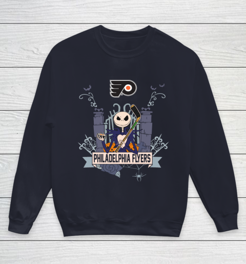 NHL Philadelphia Flyers Hockey Jack Skellington Halloween Youth Sweatshirt 2