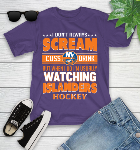 New York Islanders NHL Hockey I Scream Cuss Drink When I'm Watching My Team Youth T-Shirt 3