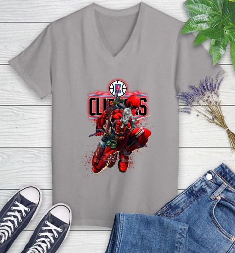 NBA Deadpool Marvel Comics Sports Basketball LA Clippers Women's V-Neck T-Shirt 4