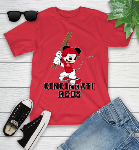MLB Baseball Cincinnati Reds Cheerful Mickey Mouse Shirt Youth T-Shirt 10