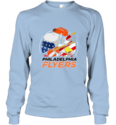 zldn philadelphia flyers snoopy and woodstock nhl long sleeve tee 14 front light blue