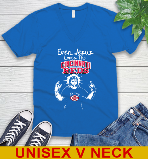 Cincinnati Reds MLB Baseball Even Jesus Loves The Reds Shirt V-Neck T-Shirt 5