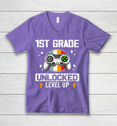 Next Level t shirts 1st Grade Unlocked Level Up Back To School First Grade Gamer V-Neck T-Shirt 8