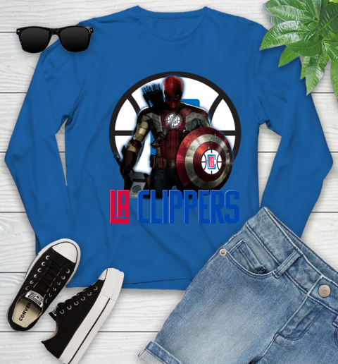 LA Clippers NBA Basketball Captain America Thor Spider Man Hawkeye Avengers Youth Long Sleeve 9