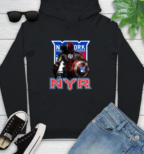 NHL Captain America Thor Spider Man Hawkeye Avengers Endgame Hockey New York Rangers Youth Hoodie 2