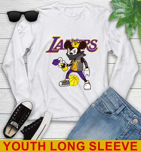 Los Angeles Lakers NBA Basketball Mickey Peace Sign Sports Youth Long Sleeve