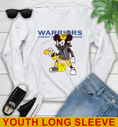Golden State Warriors NBA Basketball Mickey Peace Sign Sports Youth Long Sleeve
