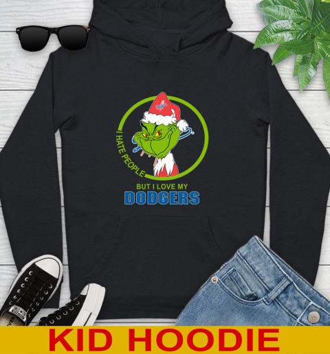 Los Angeles Dodgers MLB Christmas Grinch I Hate People But I Love My Favorite Baseball Team Youth Hoodie 2