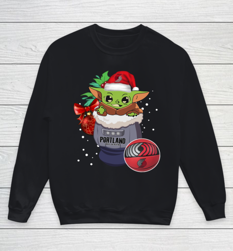 Portland Trail Blazers Christmas Baby Yoda Star Wars Funny Happy NBA Youth Sweatshirt