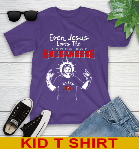 Tampa Bay Buccaneers NFL Football Even Jesus Loves The Buccaneers Shirt Youth T-Shirt 3