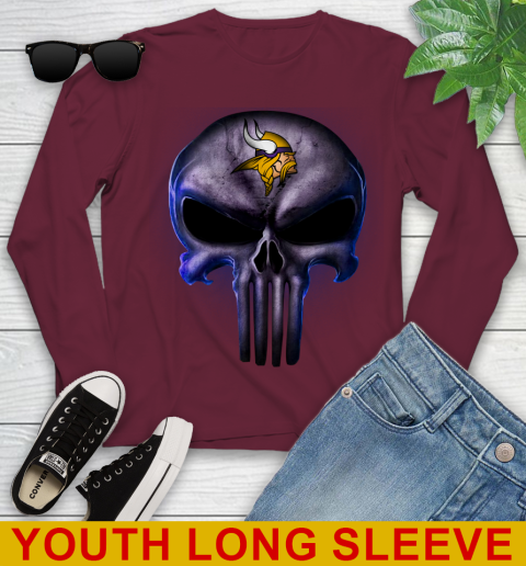 Minnesota Vikings NFL Football Punisher Skull Sports Youth Long Sleeve 6