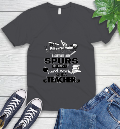 San Antonio Spurs NBA I'm A Difference Making Student Caring Basketball Loving Kinda Teacher V-Neck T-Shirt 4