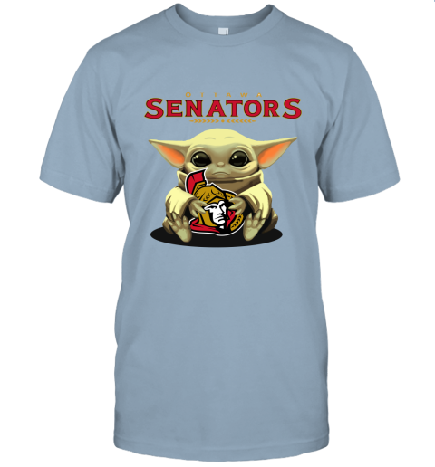 Baby Yoda Hugs The Ottawa Senators Ice Hockey Unisex Jersey Tee