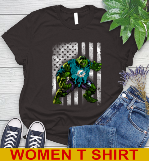 Miami Dolphins Hulk Marvel Avengers NFL Football American Flag Women's T-Shirt 9