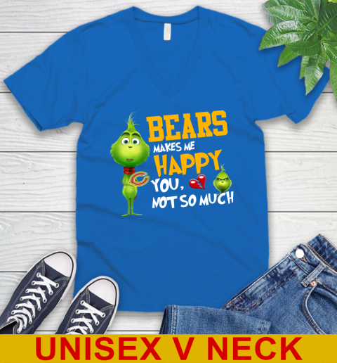 NFL Chicago Bears Makes Me Happy You Not So Much Grinch Football Sports V-Neck T-Shirt 5