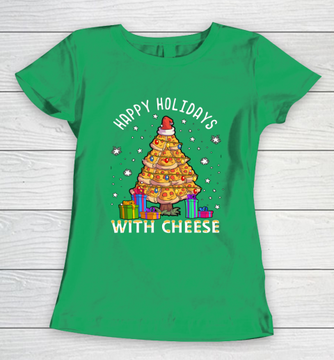 Happy Holidays With Cheese Shirt Pizza Christmas Tree Women's T-Shirt 5