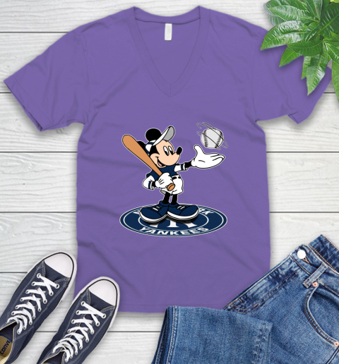 MLB Baseball New York Yankees Cheerful Mickey Disney Shirt V-Neck T-Shirt 9