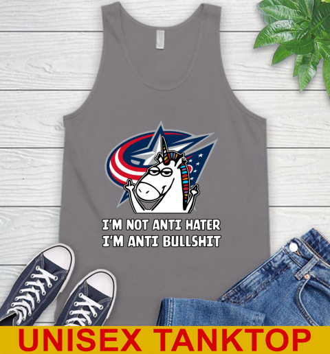 Columbus Blue Jackets NHL Hockey Unicorn I'm Not Anti Hater I'm Anti Bullshit Tank Top 7