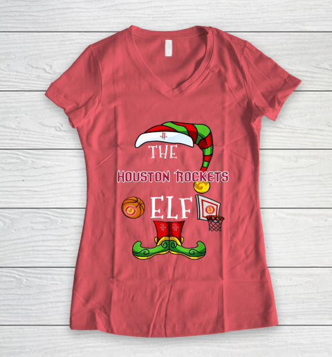 Houston Rockets Christmas ELF Funny NBA Women's V-Neck T-Shirt 4