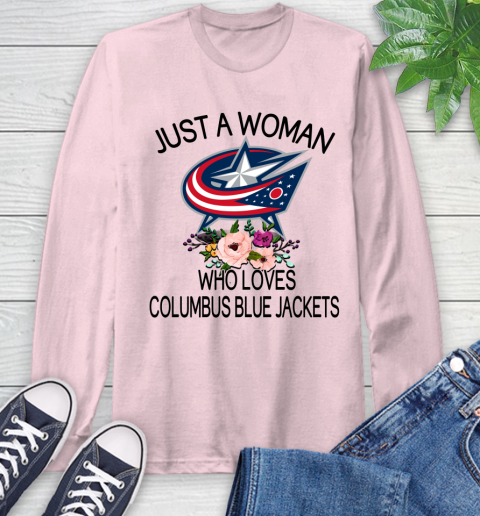 NHL Just A Woman Who Loves Columbus Blue Jackets Hockey Sports Long Sleeve T-Shirt 8