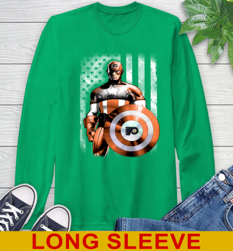 Philadelphia Flyers NHL Hockey Captain America Marvel Avengers American Flag Shirt Long Sleeve T-Shirt 8