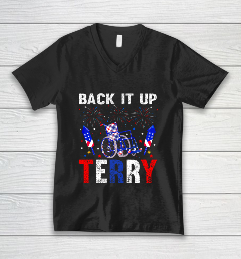 Back It Up Terry 4th Of July Firework American Flag V-Neck T-Shirt